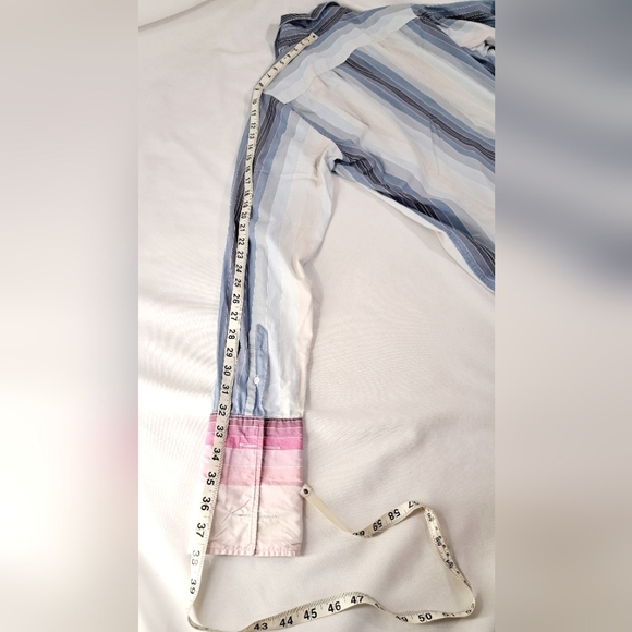 Mens Ted Baker Blue Pink Stripe Buttondown French Cuff Cotton Dress Shirt 4 L - Picture 8 of 15